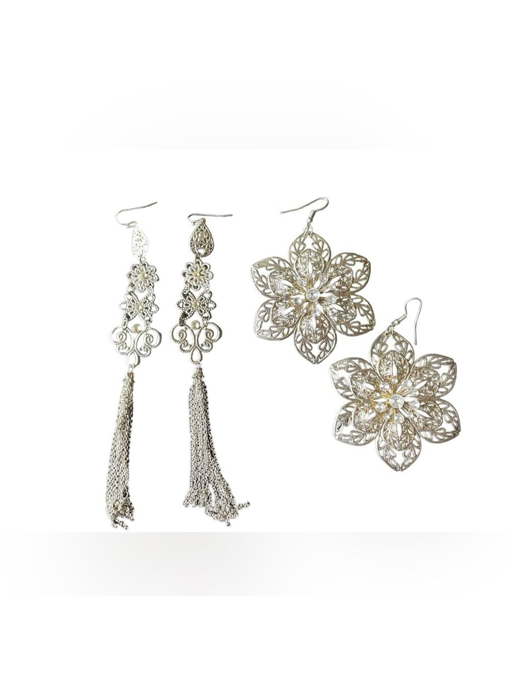 Vintage Y2K Earrings one long Tassel style one dangle flower Boho Western Rave
